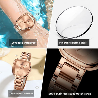 Women's Elegant Oval Quartz Watch – Stainless Steel Case