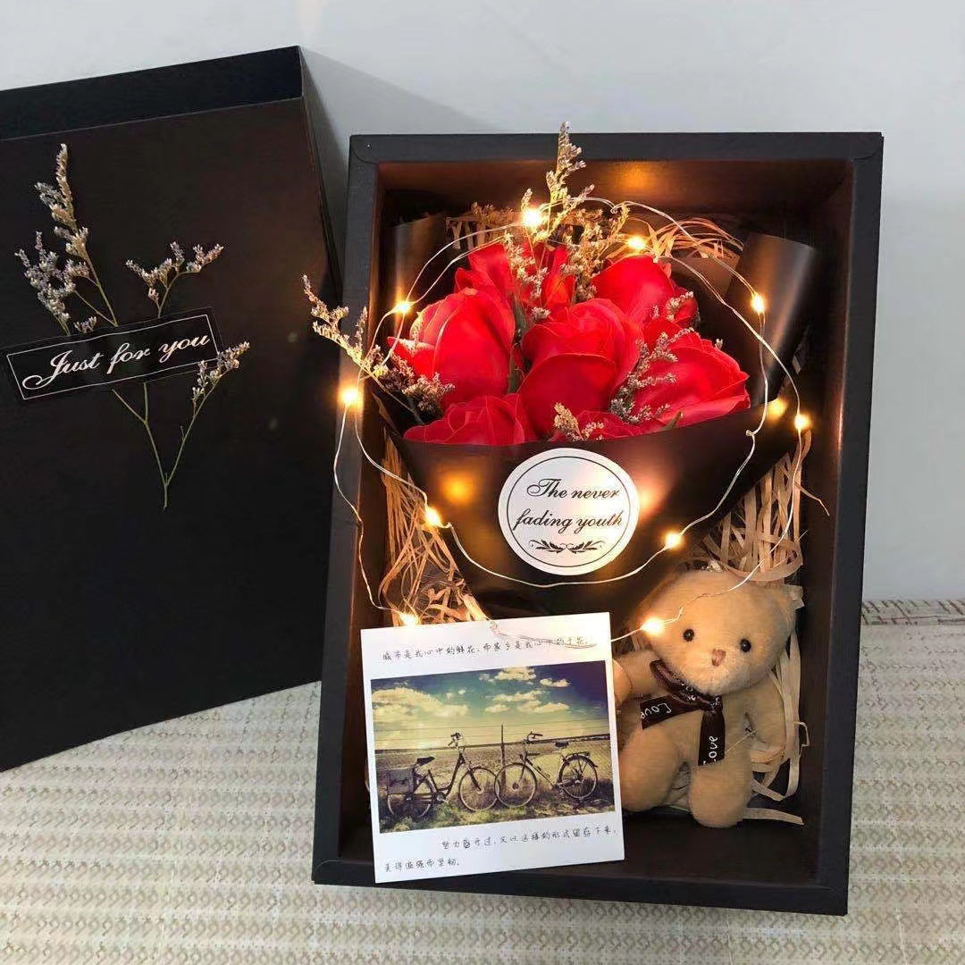 Romantic Soap Flower Bouquet with LED Light and Gift Box