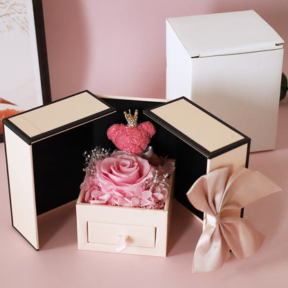 Preserved Rose Gift Box with Decorative Bear