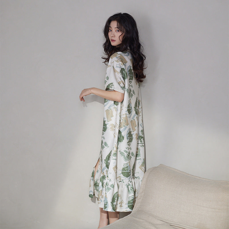 Sleeping dress woman summer short-sleeved silk