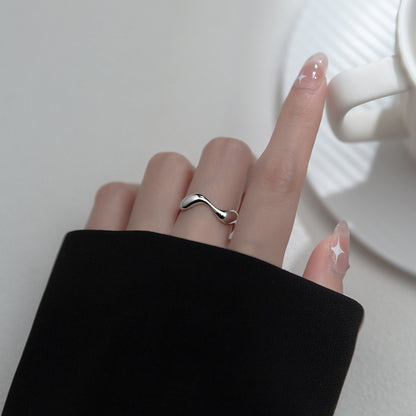S925 Wave Pattern Adjustable Silver Ring