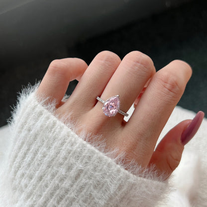 S925 Sterling Silver Water Drop Ice Flower Cut Ring