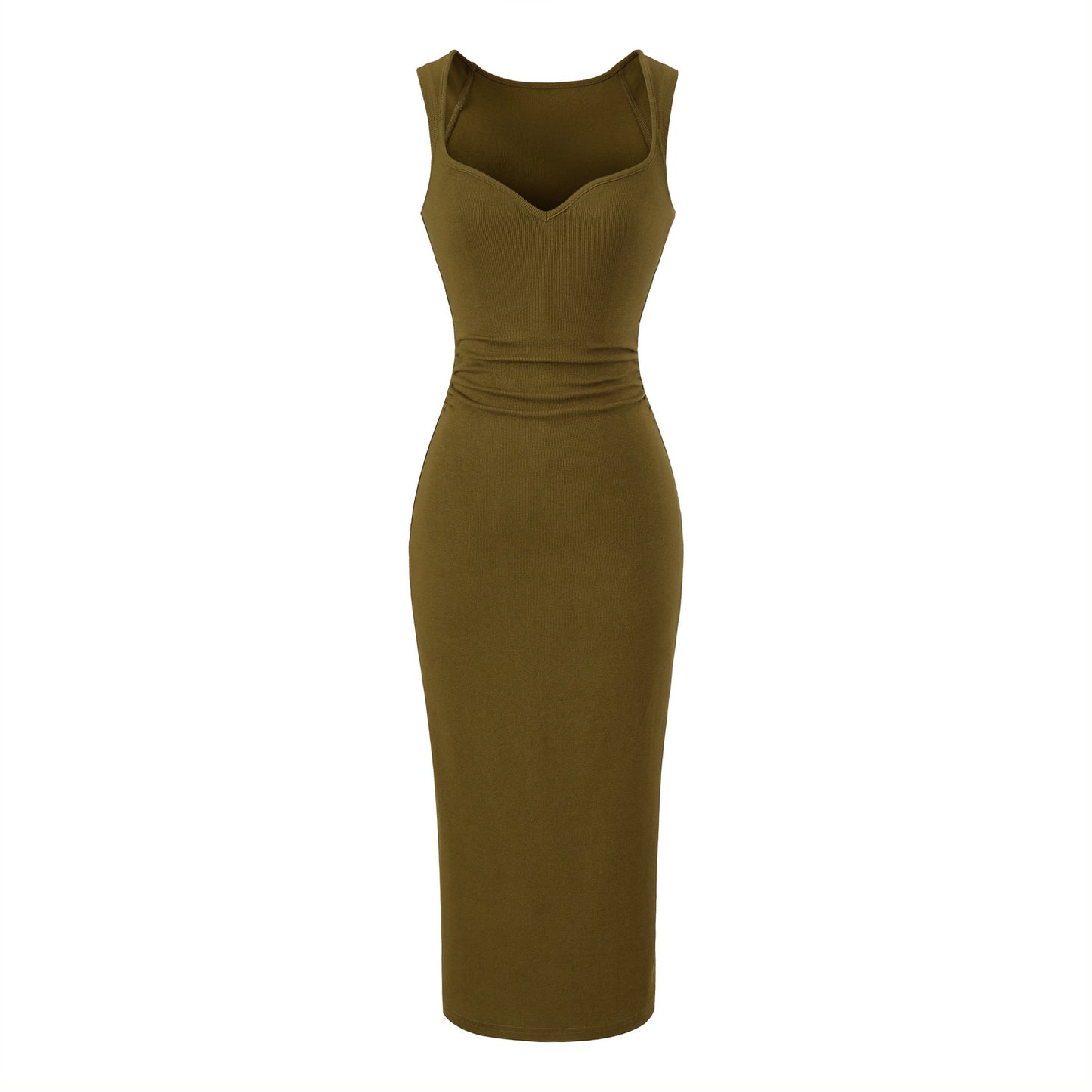 V-neck pleated dress with wide straps