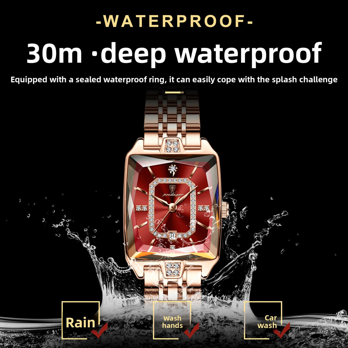 Women's Rectangular Stainless Steel Quartz Watch