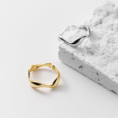 S925 Wave Pattern Adjustable Silver Ring