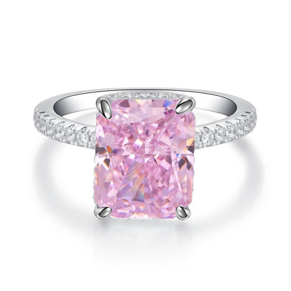 S925 Sterling Silver Zircon Ring Women Pink Ice Flower Cut