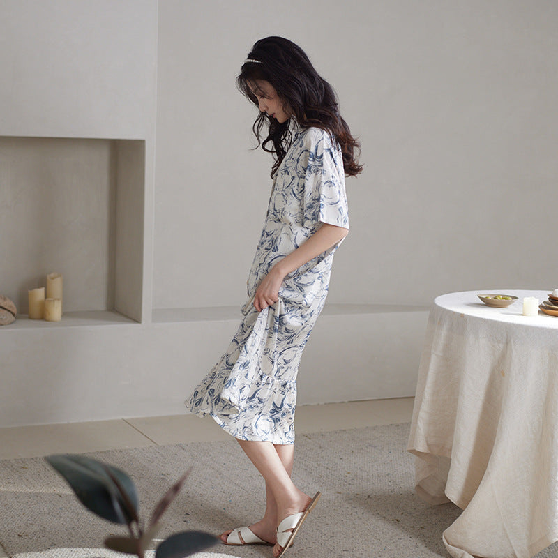 Sleeping dress woman summer short-sleeved silk