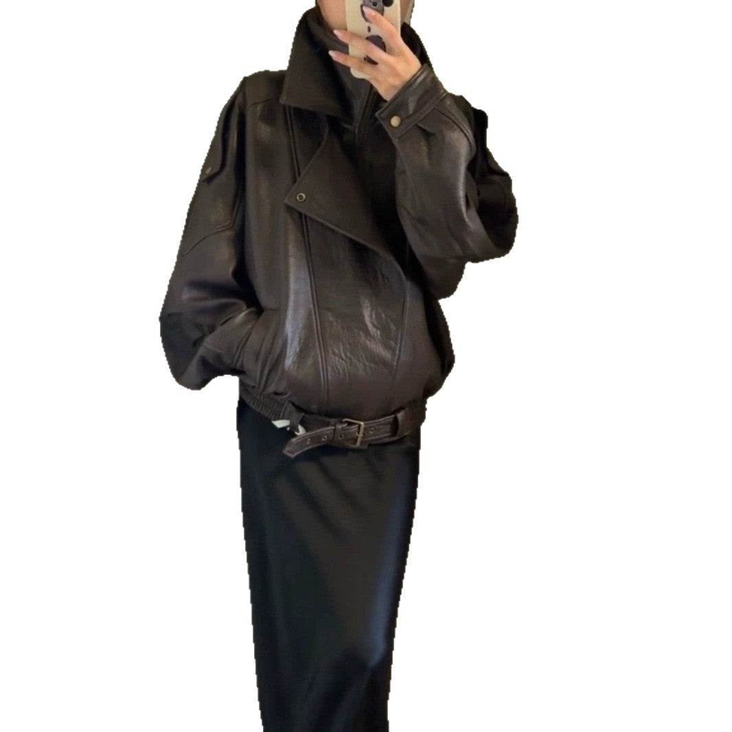 American-style vintage heavy-duty leather coat