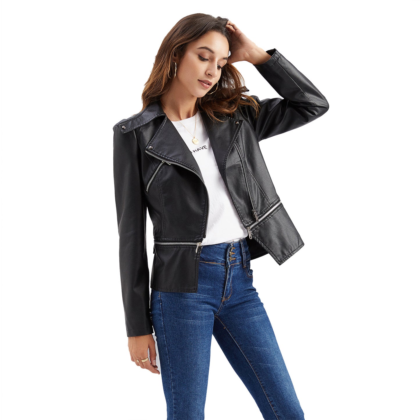 Leather female hem removable coat