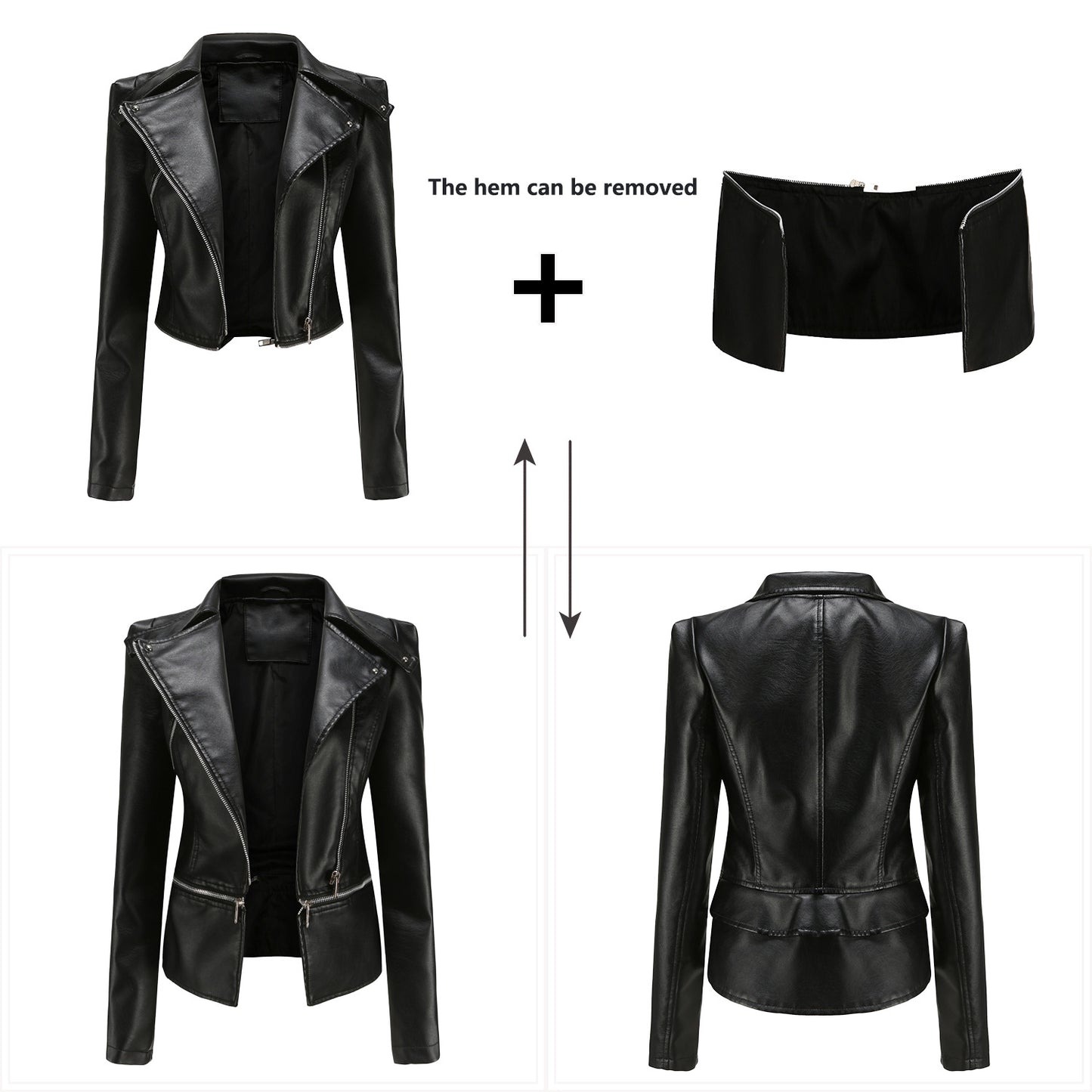 Leather female hem removable coat