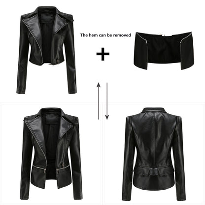 Leather female hem removable coat
