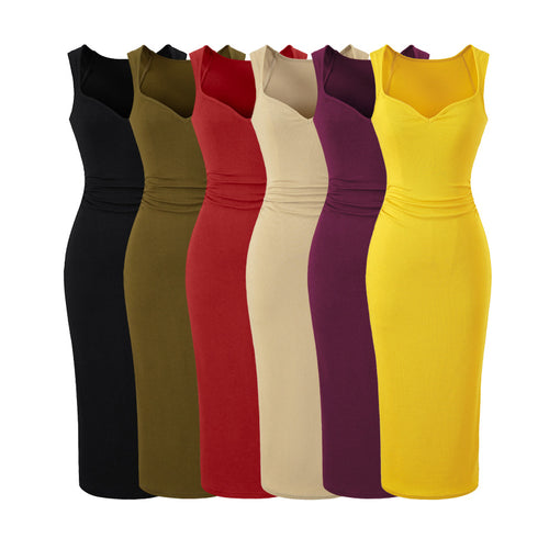 V-neck pleated dress with wide straps