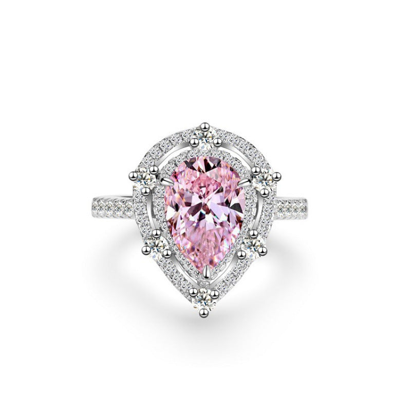 S925 Sterling Silver Zircon Ring Women Pink Ice Flower Cut