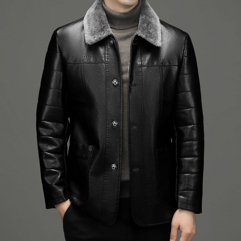 Mid-length genuine leather coat