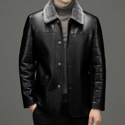 Mid-length genuine leather coat
