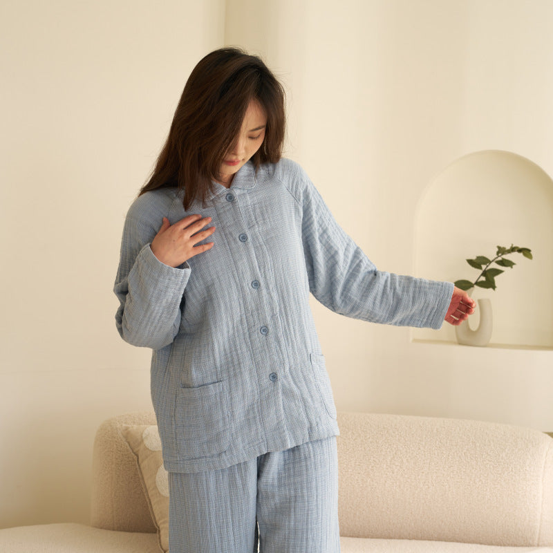 Women's & Men's 100% Cotton Four-Layer Pajama Set
