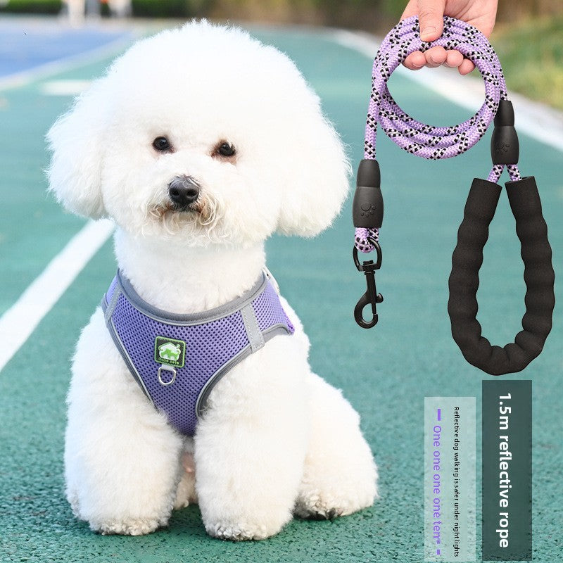 Pet Dog Cat Harness Vest Breathable Reflective Adjustable Walking Leash