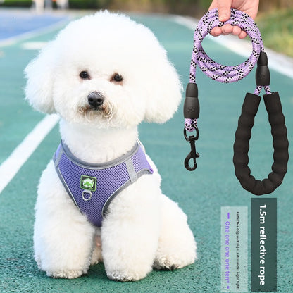 Pet Dog Cat Harness Vest Breathable Reflective Adjustable Walking Leash
