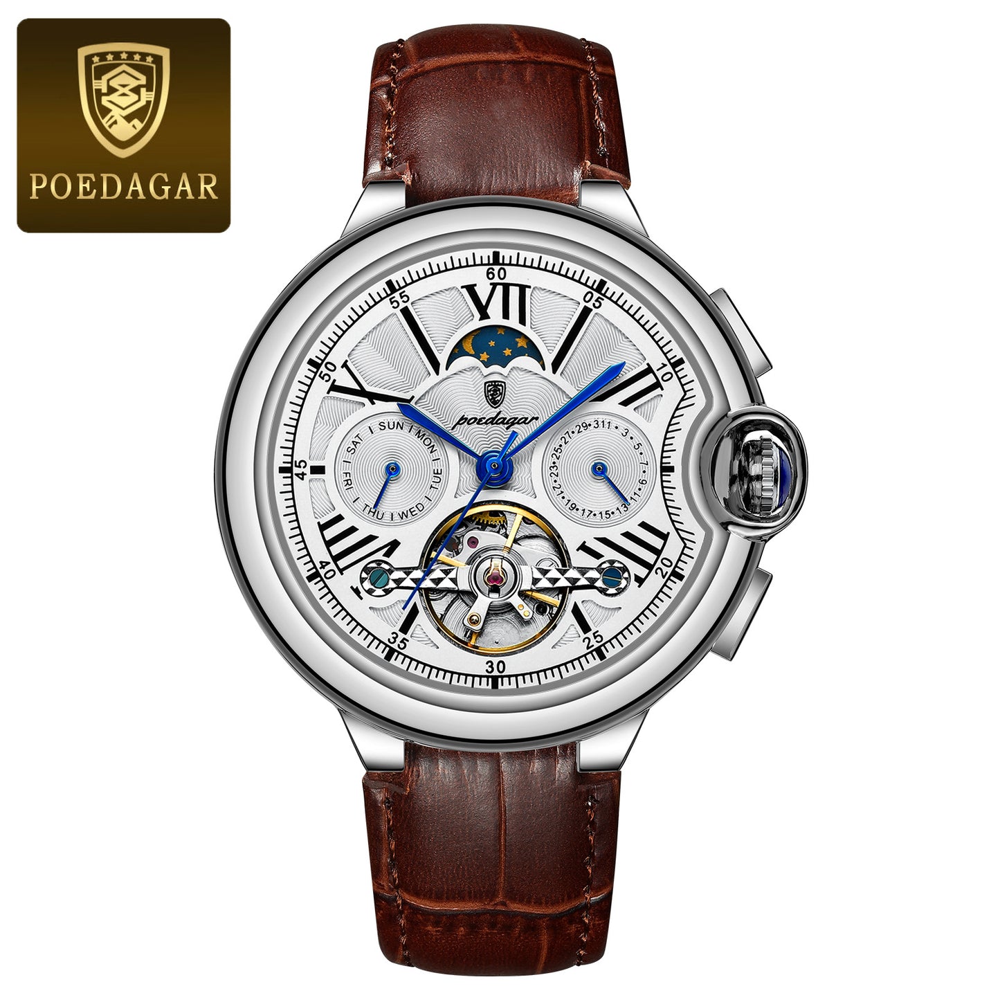 Automatic Mechanical Tourbillon Watch with Moon Phase