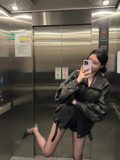 American-style vintage heavy-duty leather coat