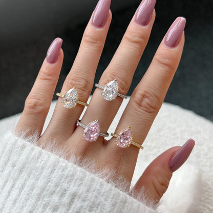 S925 Sterling Silver Water Drop Ice Flower Cut Ring
