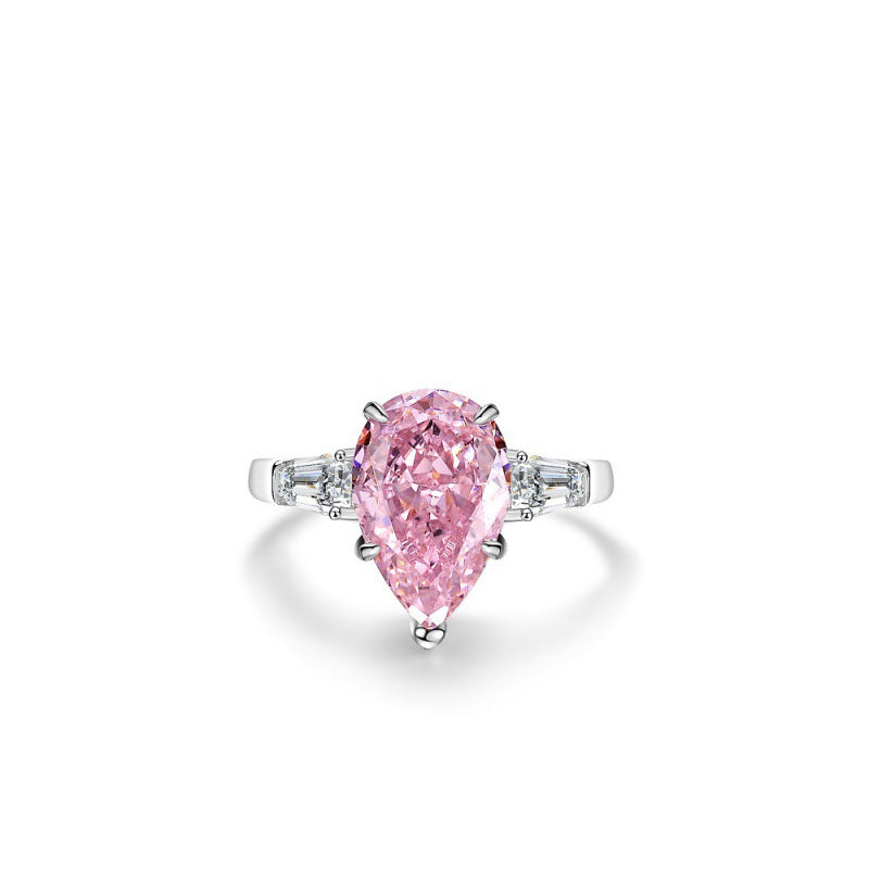 S925 Sterling Silver Zircon Ring Women Pink Ice Flower Cut