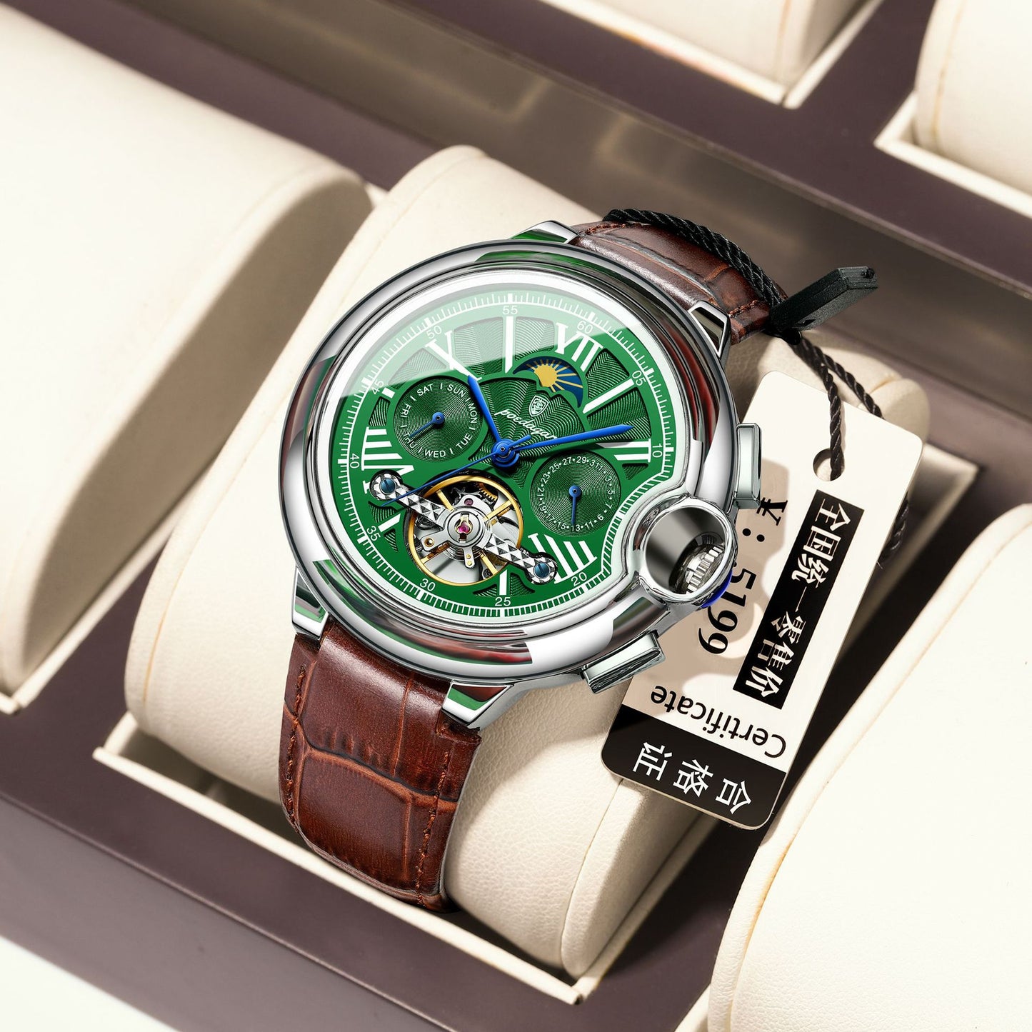 Automatic Mechanical Tourbillon Watch with Moon Phase