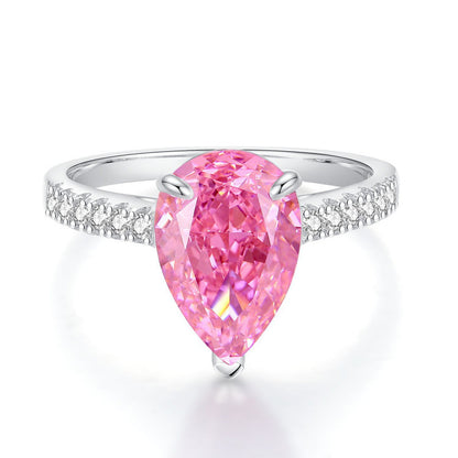 S925 Sterling Silver Zircon Ring Women Pink Ice Flower Cut