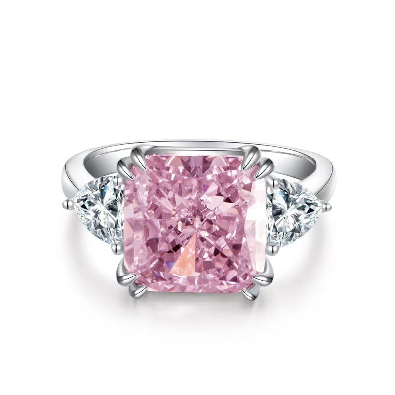 S925 Sterling Silver Zircon Ring Women Pink Ice Flower Cut