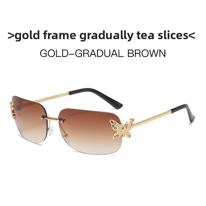 Frameless Diamond Butterfly Sunglasses Women's European and American Personalized Exquisite Fashion Trendy Sunglasses Wholesale