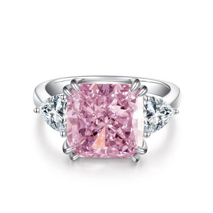 S925 Sterling Silver Zircon Ring Women Pink Ice Flower Cut