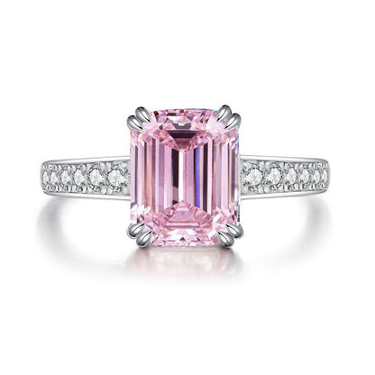 S925 Sterling Silver Zircon Ring Women Pink Ice Flower Cut
