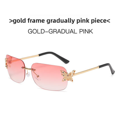 Frameless Diamond Butterfly Sunglasses Women's European and American Personalized Exquisite Fashion Trendy Sunglasses Wholesale