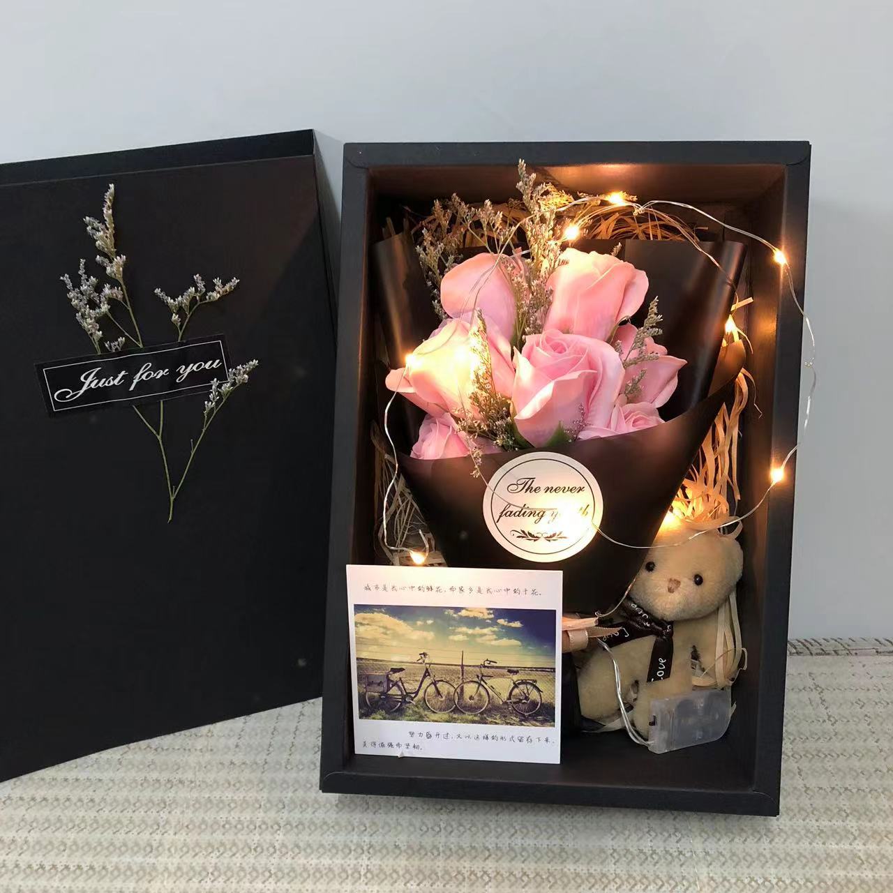 Romantic Soap Flower Bouquet with LED Light and Gift Box