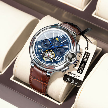 Automatic Mechanical Tourbillon Watch with Moon Phase
