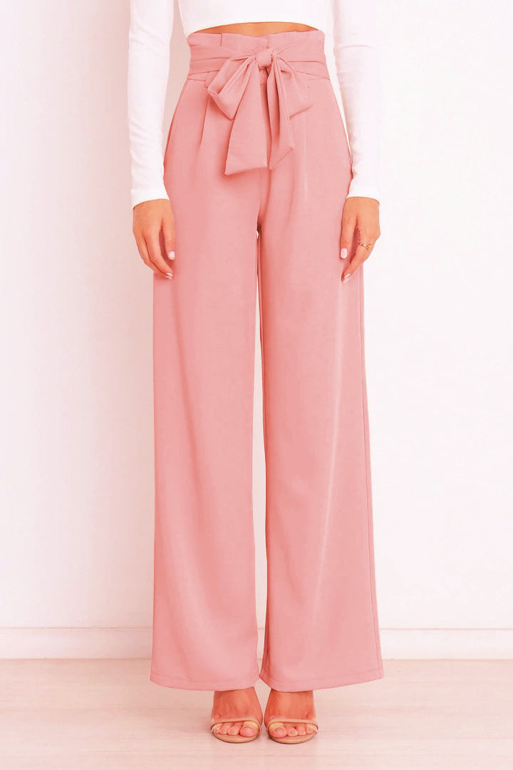 Wide-leg high-waisted lace-up dress pants woman