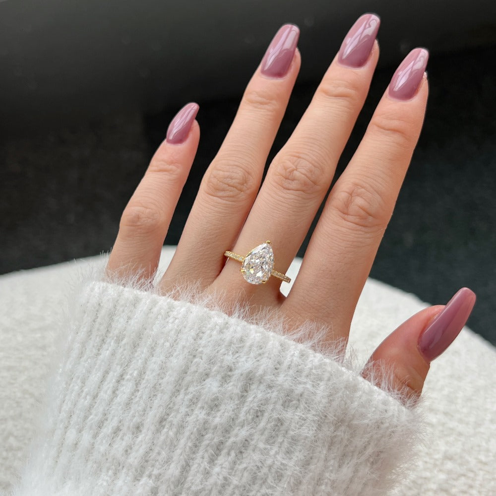 S925 Sterling Silver Water Drop Ice Flower Cut Ring