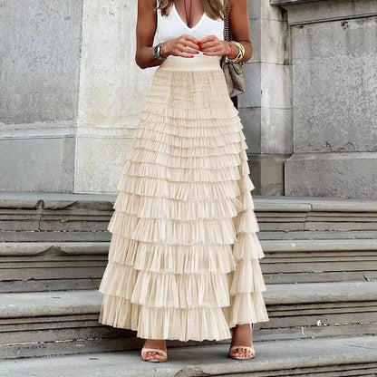 A woman in a lace cake skirt