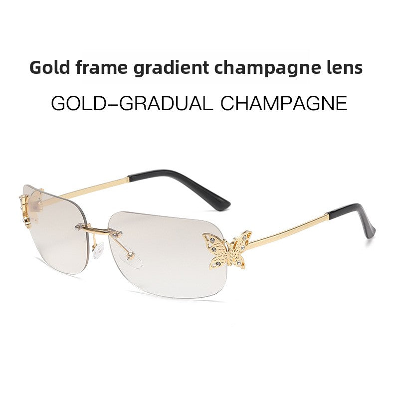 Frameless Diamond Butterfly Sunglasses Women's European and American Personalized Exquisite Fashion Trendy Sunglasses Wholesale