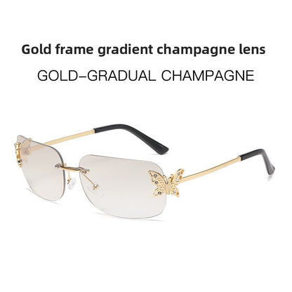 Frameless Diamond Butterfly Sunglasses Women's European and American Personalized Exquisite Fashion Trendy Sunglasses Wholesale