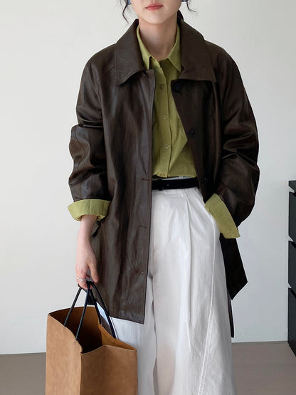 Lace-up PU Leather Coat