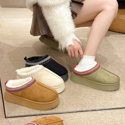 Lazy woman wearing snow boots for winter