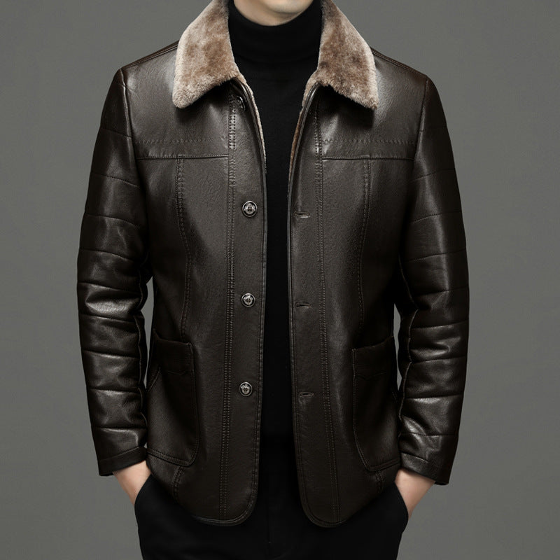 Mid-length genuine leather coat