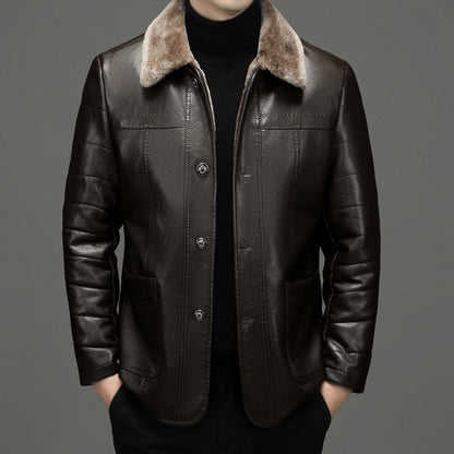 Mid-length genuine leather coat