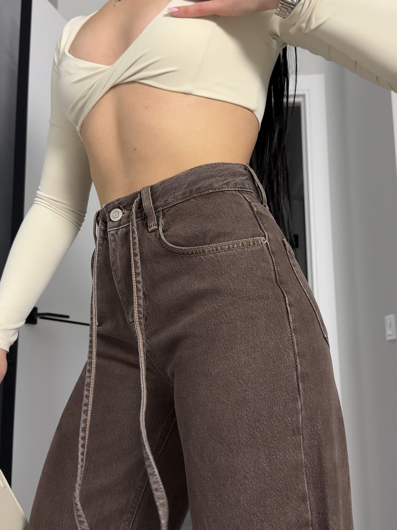 Womens High Waist Wide Leg Denim Pants