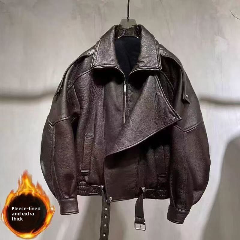 American-style vintage heavy-duty leather coat