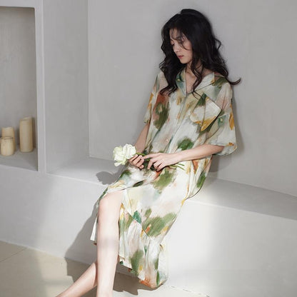 Sleeping dress woman summer short-sleeved silk