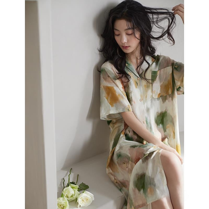 Sleeping dress woman summer short-sleeved silk