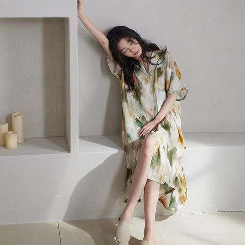 Sleeping dress woman summer short-sleeved silk