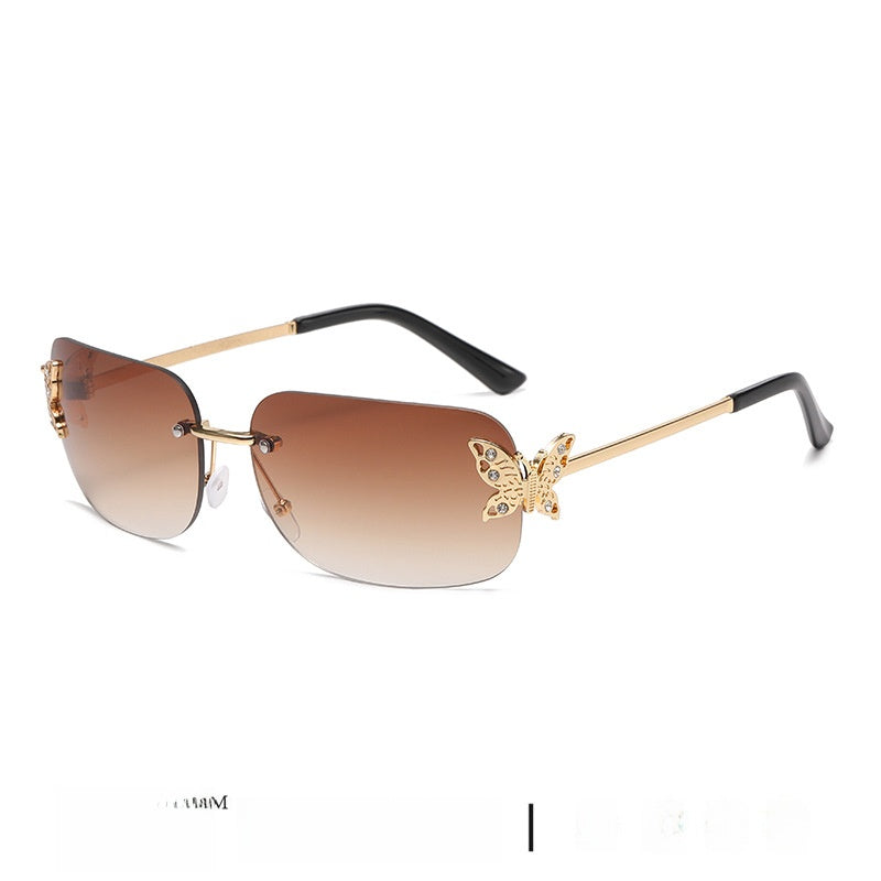 Frameless Diamond Butterfly Sunglasses Women's European and American Personalized Exquisite Fashion Trendy Sunglasses Wholesale